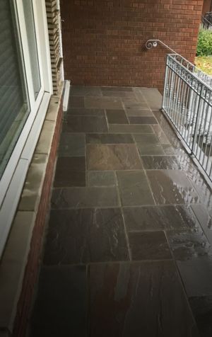 Stamped concrete landing